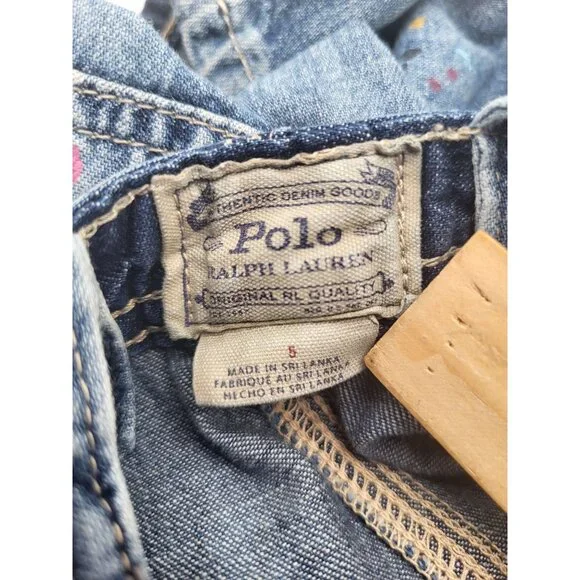 Polo Ralph Lauren Girls Denim Paint Splash Overall Dress SZ 5 - Picture 3 of 9